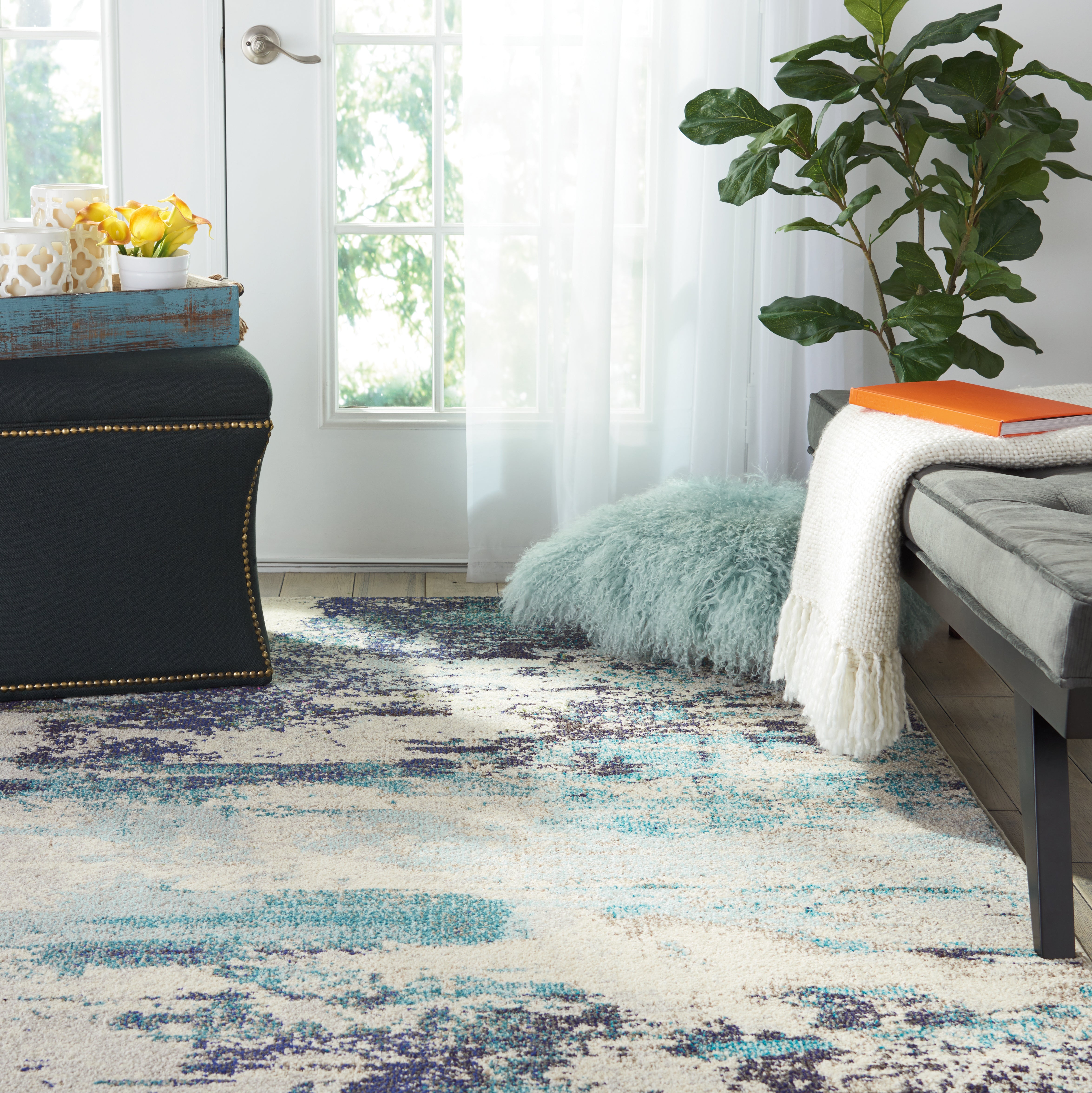 Nourison Celestial CES02 Ivory Teal Blue Rug